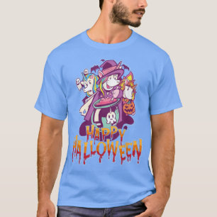 Womens Scary Halloween unicorns design broom T-Shi T-Shirt