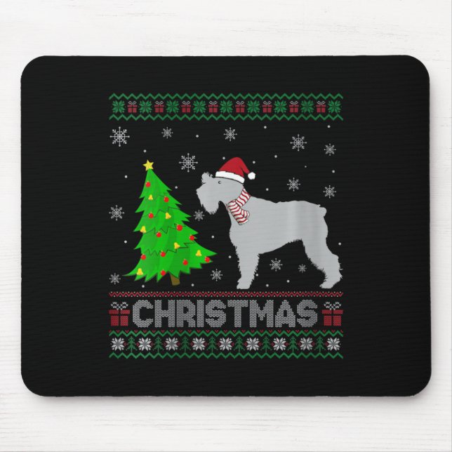 Womens Schnauzer Dog Xmas Tree Lighting Ugly Chris Mouse Mat (Front)