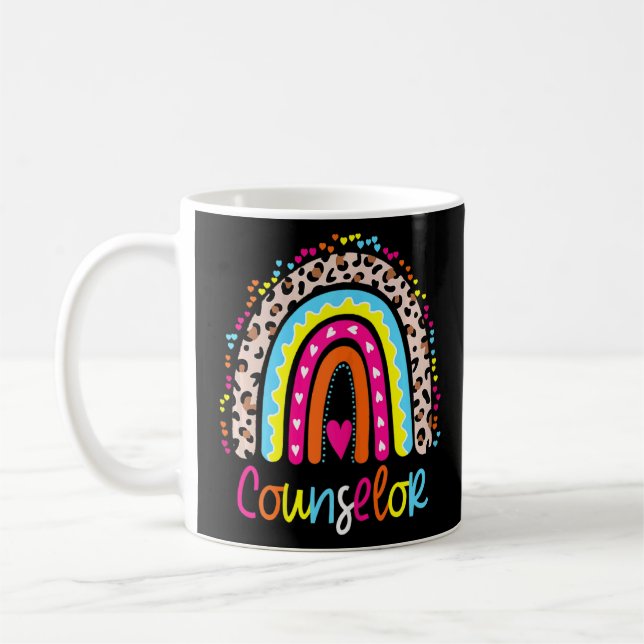 Womens  School Counsellor Boho Rainbow Leopard Bac Coffee Mug (Left)