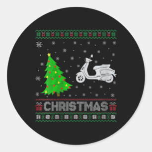 Womens Scooters Xmas Tree Lighting Ugly Christmas Classic Round Sticker