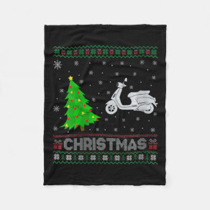 Womens Scooters Xmas Tree Lighting Ugly Christmas Fleece Blanket
