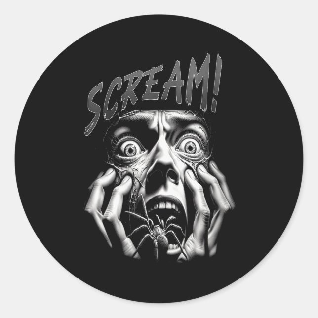 Womens Scream Horror Face Sder Terror Creepy Arach Classic Round Sticker (Front)
