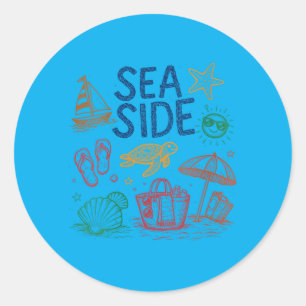 Womens Seaside Summer Vibes Beach Vacation Classic Round Sticker