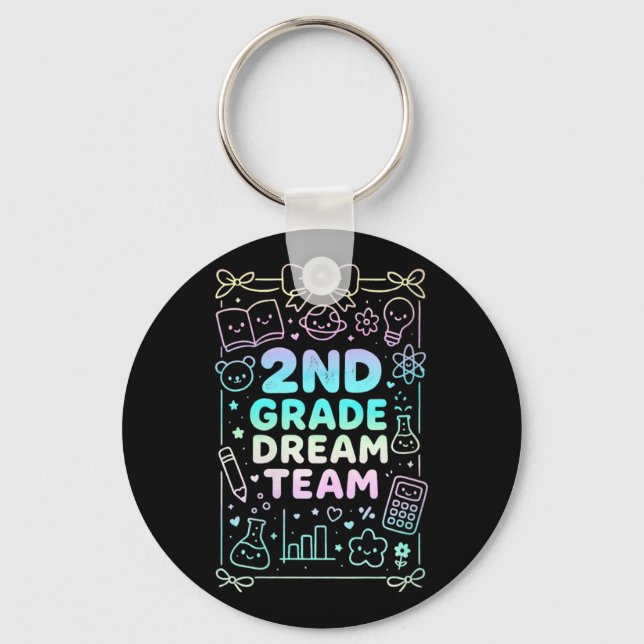 Womens Second Grade Dream Team Back To School Read Key Ring (Front)