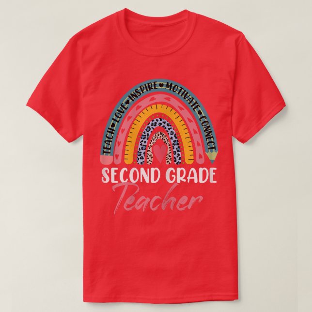 Womens Second Grade Teacher Boho Rainbow Cute Funn T-Shirt (Design Front)