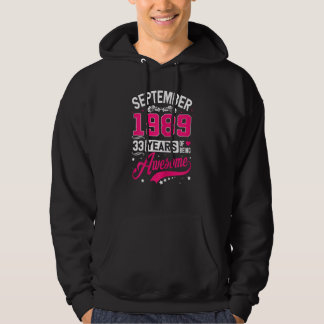 Womens September 1989 33 Birthday Apparel 33 Years Hoodie