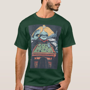 Womens Sharks Playing Pool Billard VNeck  T-Shirt