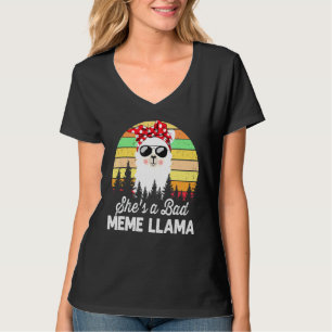 Womens She's A Bad Meme Llama Mama Vintage Sunset T-Shirt