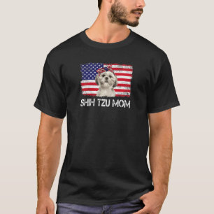 Womens Shih Tzu Mum Us Flag 4th Of July Patriotic T-Shirt