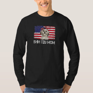 Womens Shih Tzu Mum Us Flag 4th Of July Patriotic T-Shirt