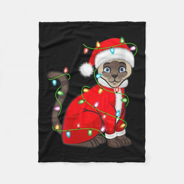 Womens Siamese Cat Christmas Lights Santa Costume  Fleece Blanket (Front)