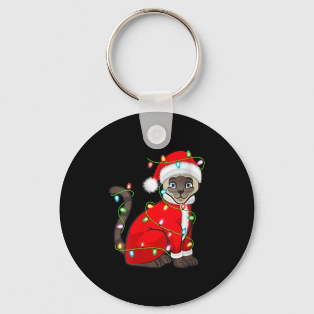 Womens Siamese Cat Christmas Lights Santa Costume  Key Ring (Front)