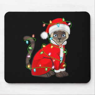 Womens Siamese Cat Christmas Lights Santa Costume Mouse Mat