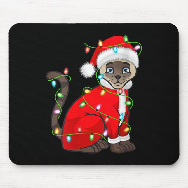 Womens Siamese Cat Christmas Lights Santa Costume  Mouse Mat (Front)