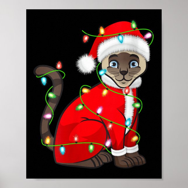 Womens Siamese Cat Christmas Lights Santa Costume  Poster (Front)
