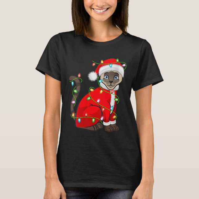 Womens Siamese Cat Christmas Lights Santa Costume  T-Shirt (Front)