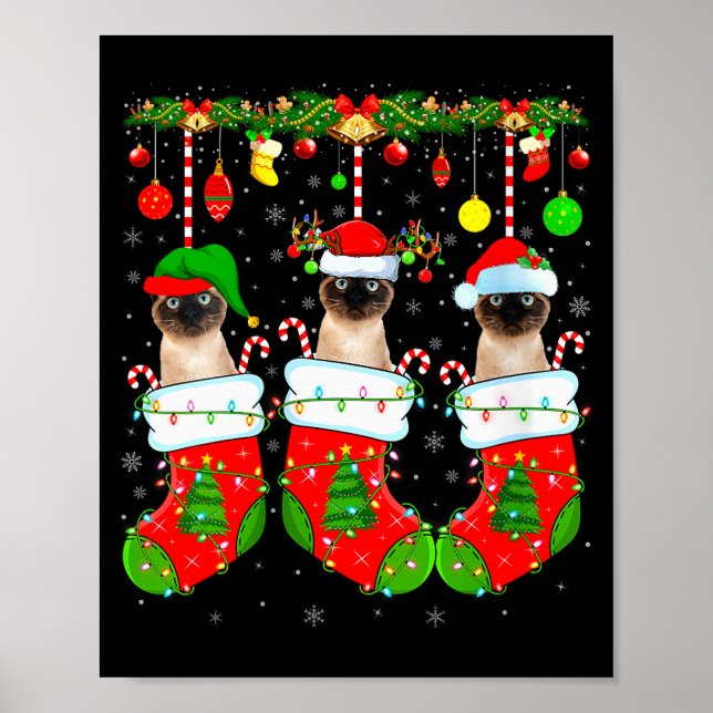 Womens Siamese Cats In Christmas Socks Funny Cat X Poster (Front)