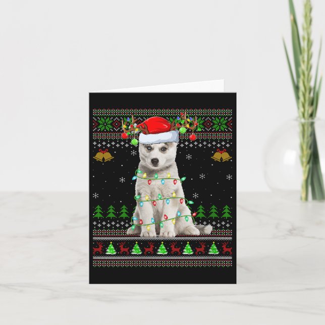 Womens Siberian Husky Dog Ugly Christmas Sweater H Card (Front)