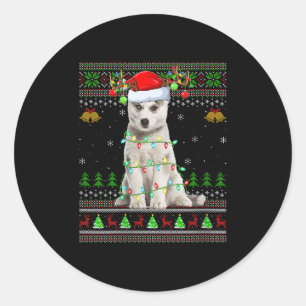 Womens Siberian Husky Dog Ugly Christmas Sweater H Classic Round Sticker