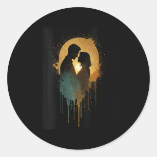Womens Silhouette Lovers Kissing Date Together Bab Classic Round Sticker
