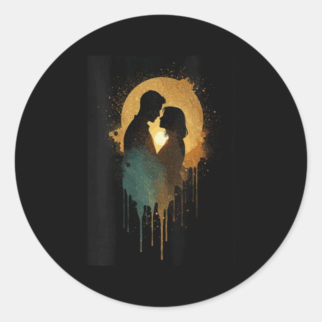 Womens Silhouette Lovers Kissing Date Together Bab Classic Round Sticker (Front)