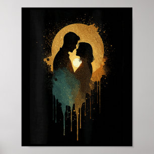 Womens Silhouette Lovers Kissing Date Together Bab Poster