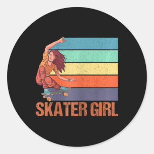Womens Skater Girl Skateboard Skateboarding Gift F Classic Round Sticker