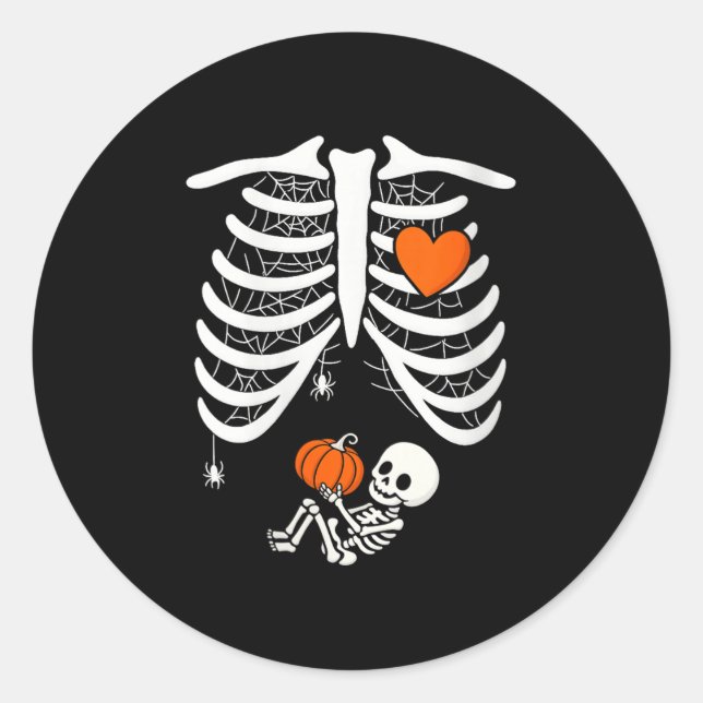 Womens Skeleton Baby Pregnant Xray Rib Cage For Fa Classic Round Sticker (Front)