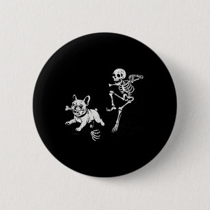 Womens Skeleton Chasing Dog French Bulldog 6 Cm Round Badge