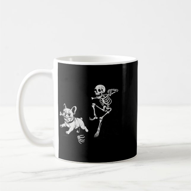 Womens Skeleton Chasing Dog French Bulldog Coffee Mug (Left)