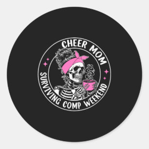 Women's skeleton coffee cheer mom surviving comp classic round sticker