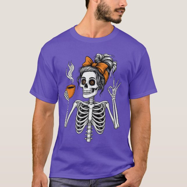 Womens Skeleton Coffee Lover Halloween Pumpkin Spo T-Shirt (Front)