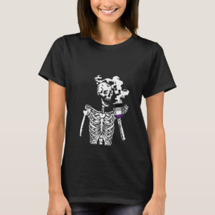 Womens Skeleton Drinking Coffee Asexual Pride Skul T-Shirt