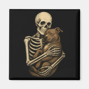 Womens Skeleton Hugging Pittie Dog Pit Bull Funny Magnet