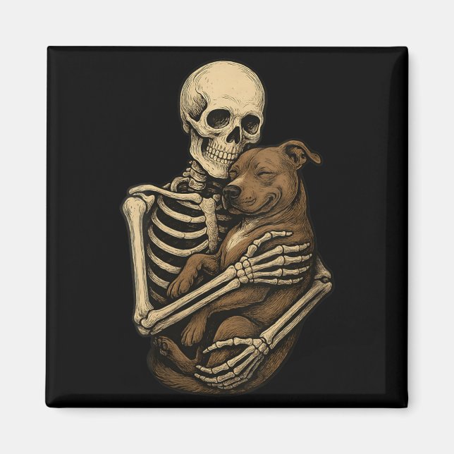 Womens Skeleton Hugging Pittie Dog Pit Bull Funny Magnet (Front)