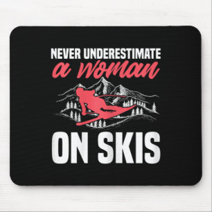 Womens Ski Funny Skiing Never Underestimate A Woma Mouse Mat