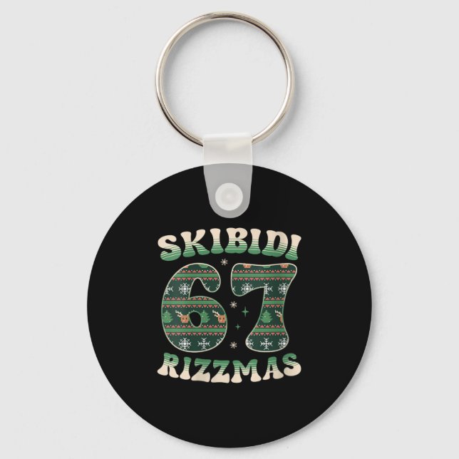 Womens Skibidi Rizzmas 67 Six Seven Meme Ugly Chri Key Ring (Front)