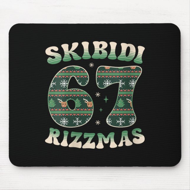 Womens Skibidi Rizzmas 67 Six Seven Meme Ugly Chri Mouse Mat (Front)