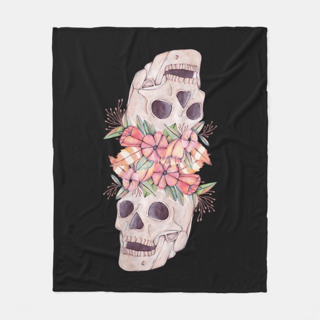 Womens Skull Floral Head Painting Art-Work Cool Ha Fleece Blanket (Front)