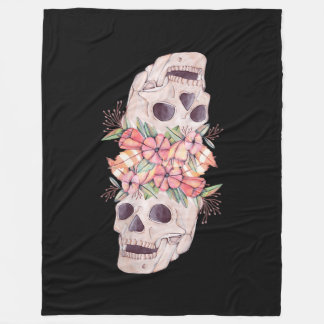 Womens Skull Floral Head Painting Art-Work Cool Ha Fleece Blanket