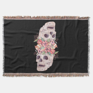 Womens Skull Floral Head Painting Art-Work Cool Ha Throw Blanket