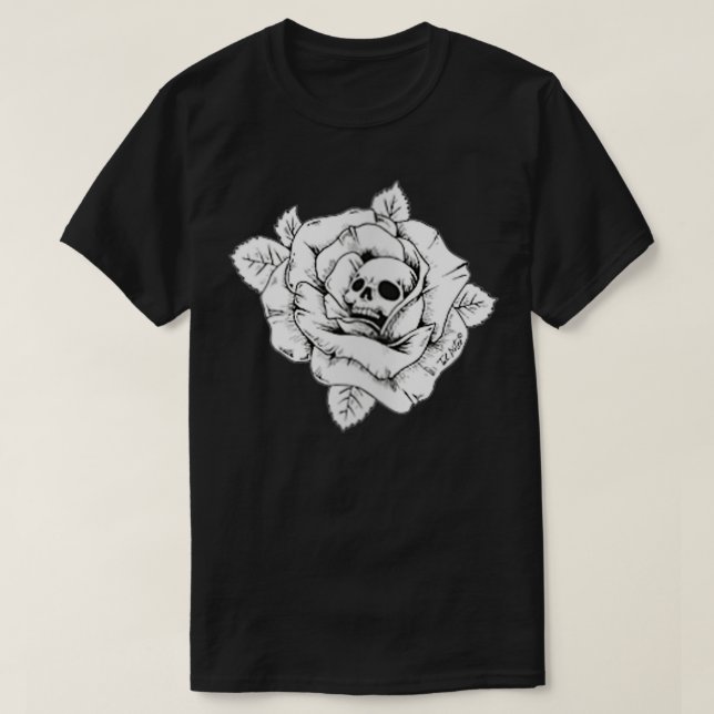 Womens Skull Head Skeleton Rose Halloween Black Go T-Shirt (Design Front)