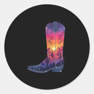 Womens Sky Cowgirl Boot Desert Sunset Dreamers Boh Classic Round Sticker