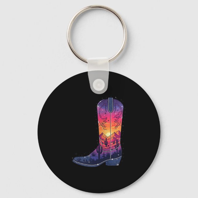 Womens Sky Cowgirl Boot Desert Sunset Dreamers Boh Key Ring (Front)