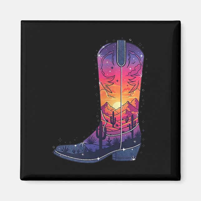 Womens Sky Cowgirl Boot Desert Sunset Dreamers Boh Magnet (Front)