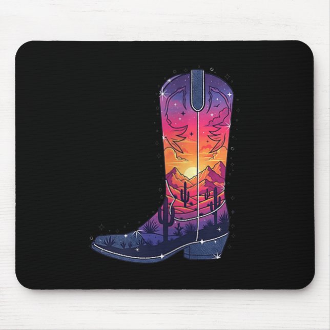 Womens Sky Cowgirl Boot Desert Sunset Dreamers Boh Mouse Mat (Front)