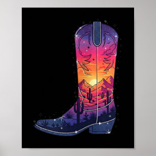 Womens Sky Cowgirl Boot Desert Sunset Dreamers Boh Poster