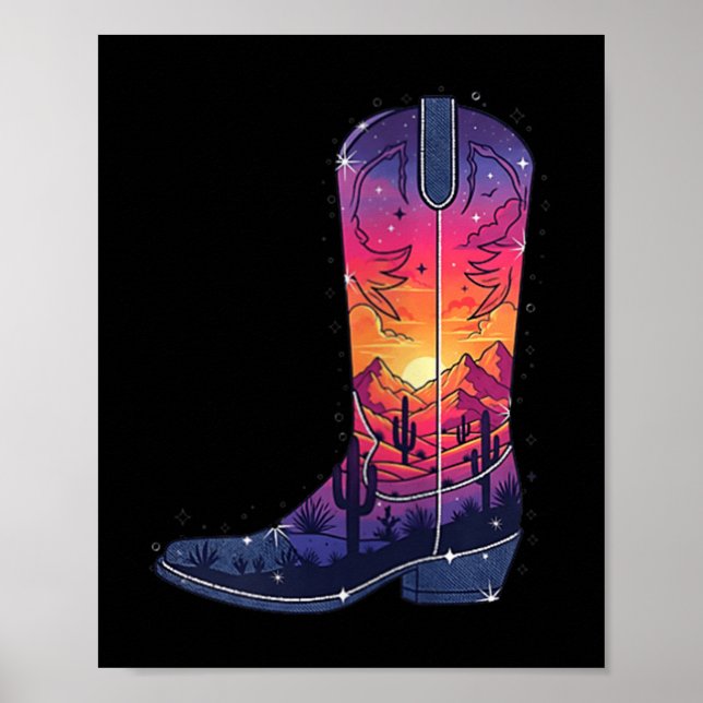 Womens Sky Cowgirl Boot Desert Sunset Dreamers Boh Poster (Front)