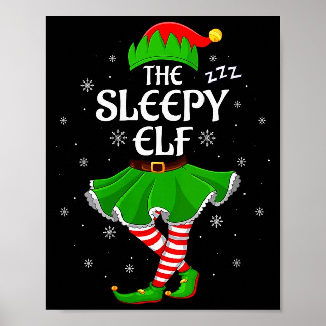 Womens Sleepy Elf Christmas Family Girls Women Elf Poster (Front)