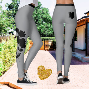 Women's Sliver Grey Floral Modern Cute Trendy Chic Leggings